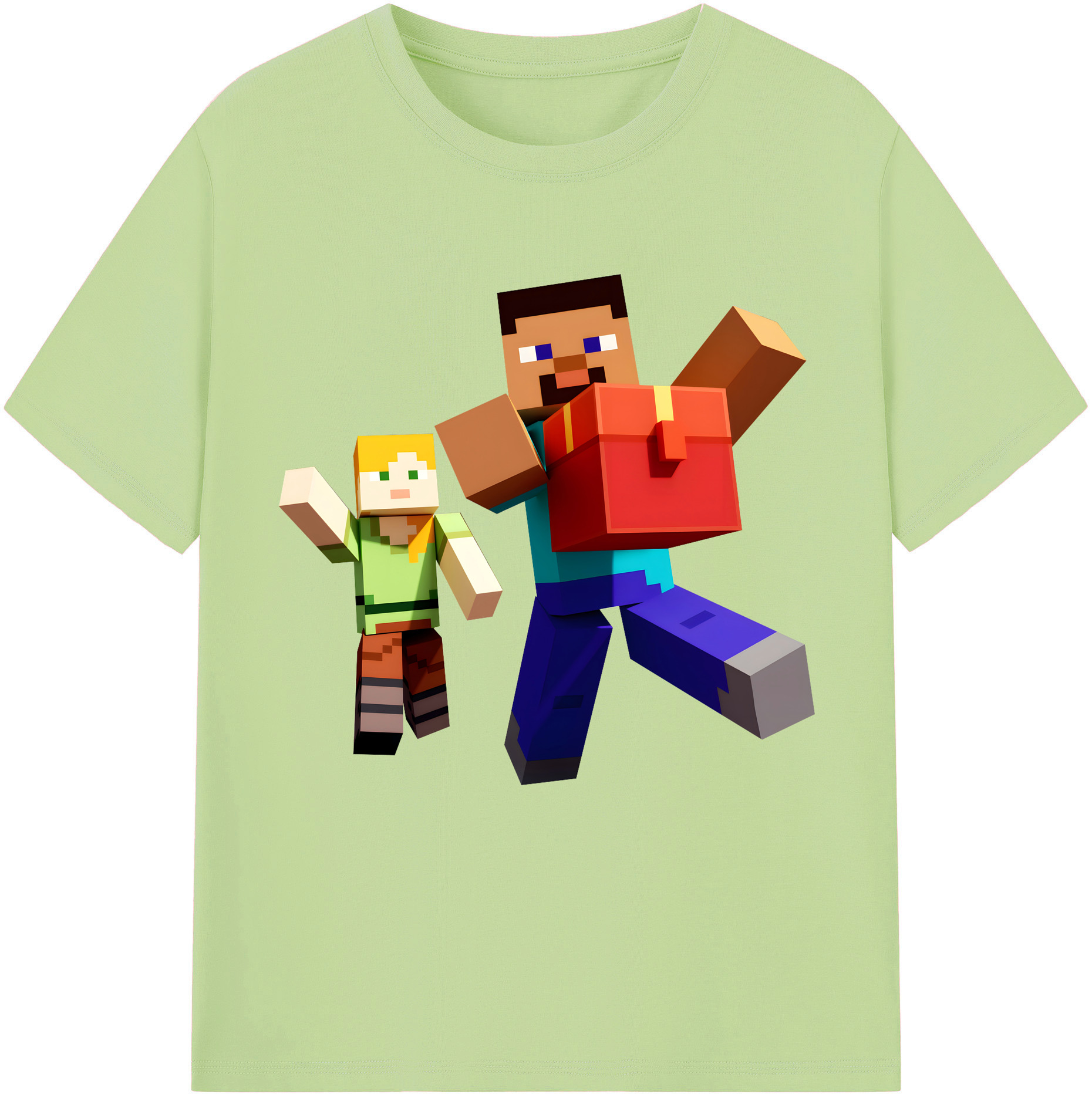 （画像用） マインクラフト ブロックの世界 Minecraft MC Block world 綿100％半袖Tシャツ（フロントプリント）